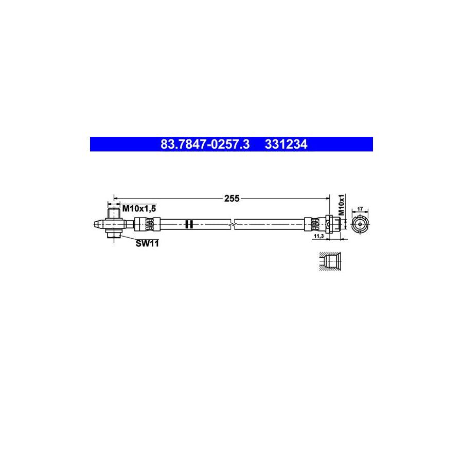 ATE 83 7847 0257 3 Brake Hose 255Mm M10X1 