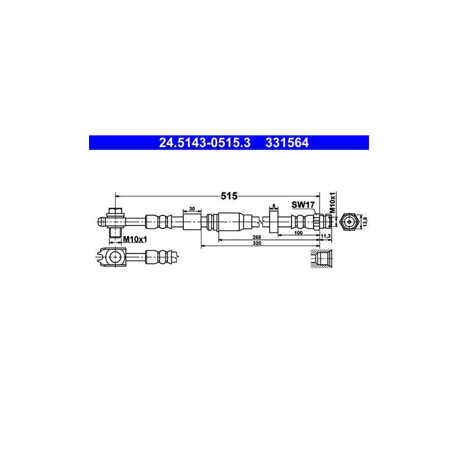 ATE 24 5143 0515 3 Brake Hose 515Mm M10X1 