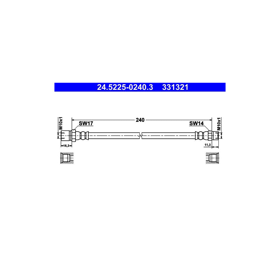 ATE 24 5225 0240 3 Brake Hose 240Mm