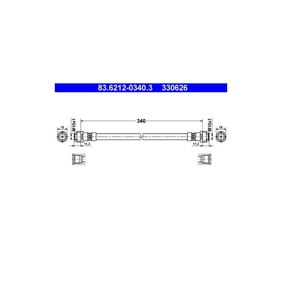 ATE 83 6212 0340 3 Brake Hose suitable for MERCEDES BENZ A Class W168 340Mm