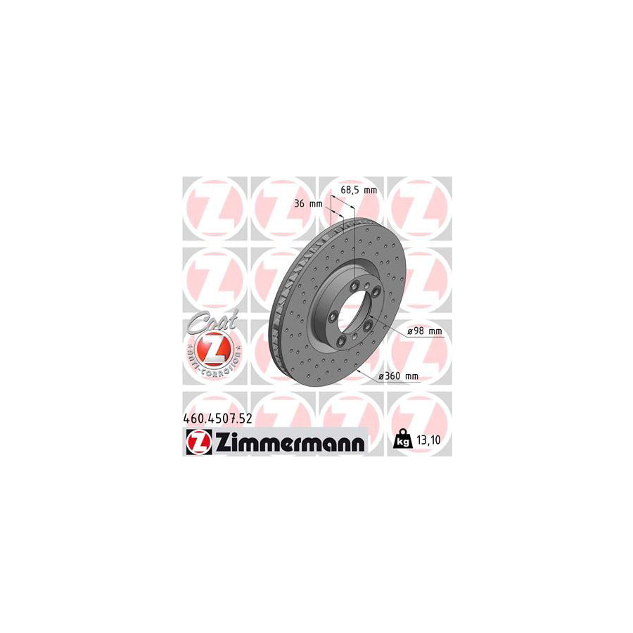 ZIMmERMANN 460 4507 52 Brake Disc for PORSCHE PANAMERA Internally Vented Perforated Coated High carbon
