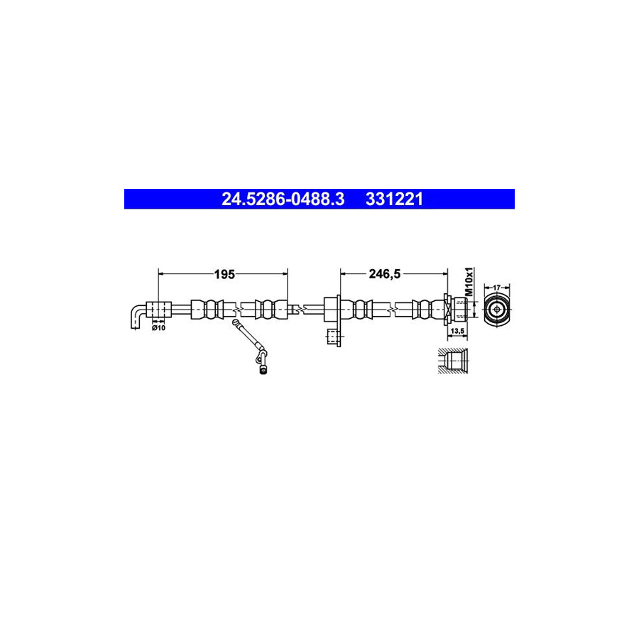 ATE 24 5286 0488 3 Brake Hose 488Mm M10X1 