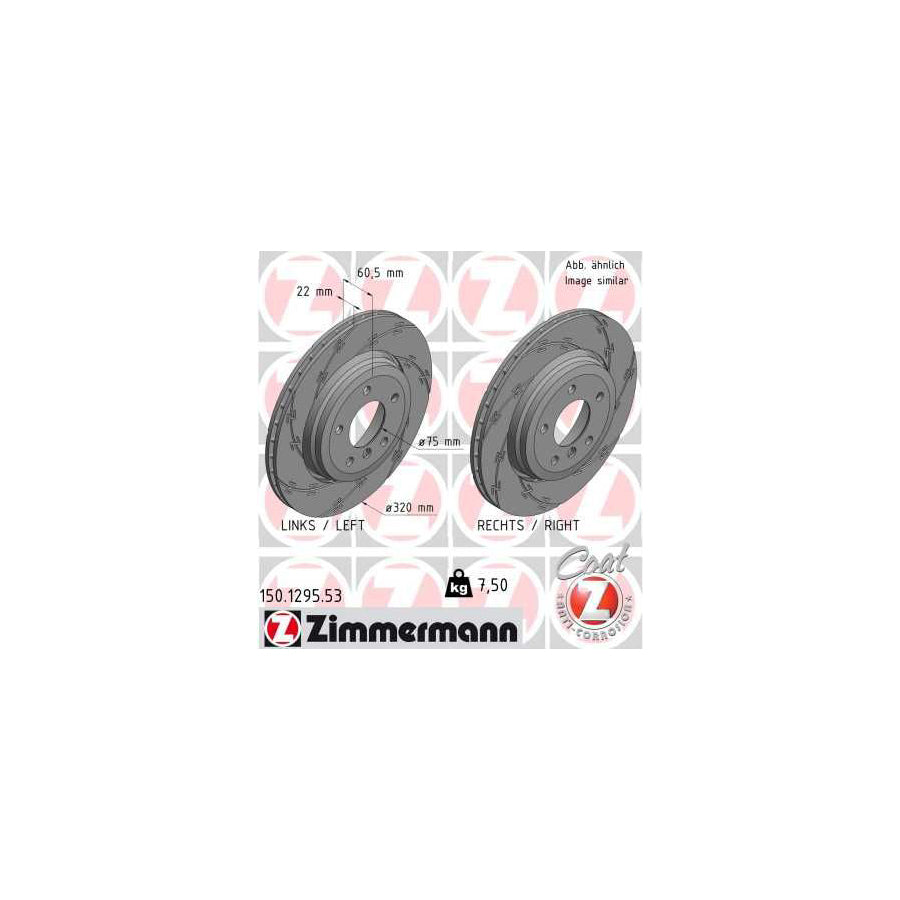 ZIMmERMANN 150 1295 53 Brake Disc for BMW 3 Series Externally Vented Slotted Coated High carbon