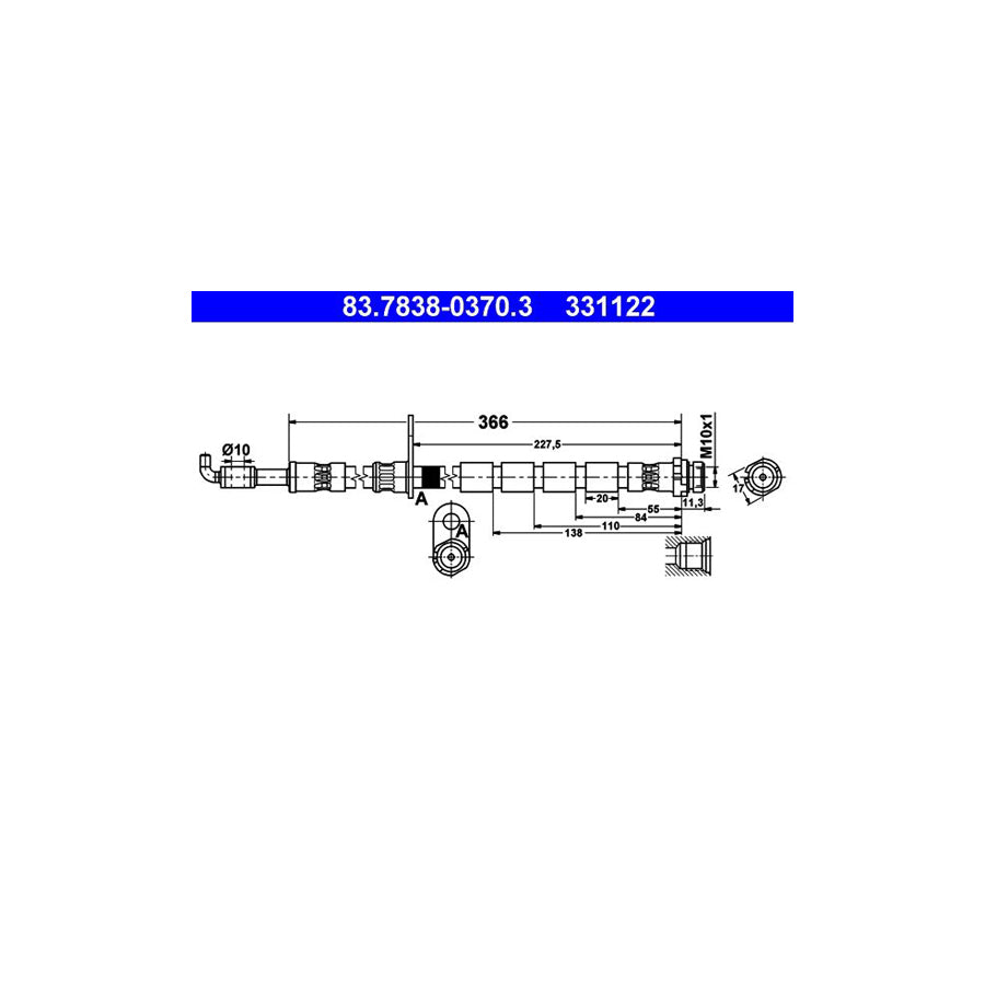 ATE 83 7838 0370 3 Brake Hose for FORD FIESTA 366Mm M10X1 