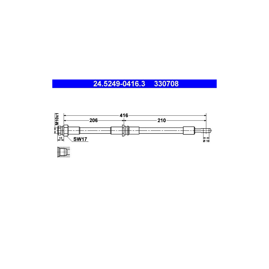 ATE 24 5249 0416 3 Brake Hose 416Mm M10X1 