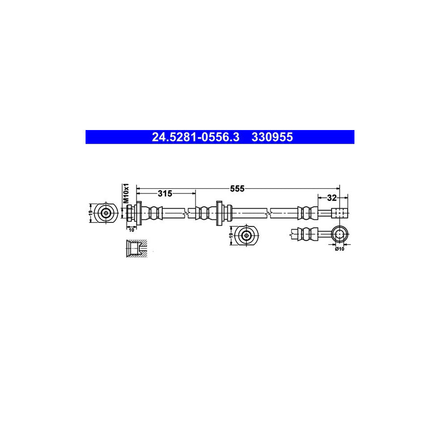 ATE 24 5281 0556 3 Brake Hose for NISSAN ALMERA 555Mm M10X1 