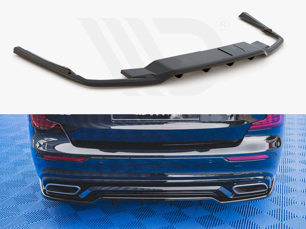 Maxton Design VO-S60-3-RDESIGN-RD1T Central Rear Splitter (w/ Vertical Bars) Volvo S60/v60 R-design MK3 (2018-) | Duco Car Parts UK Car Parts