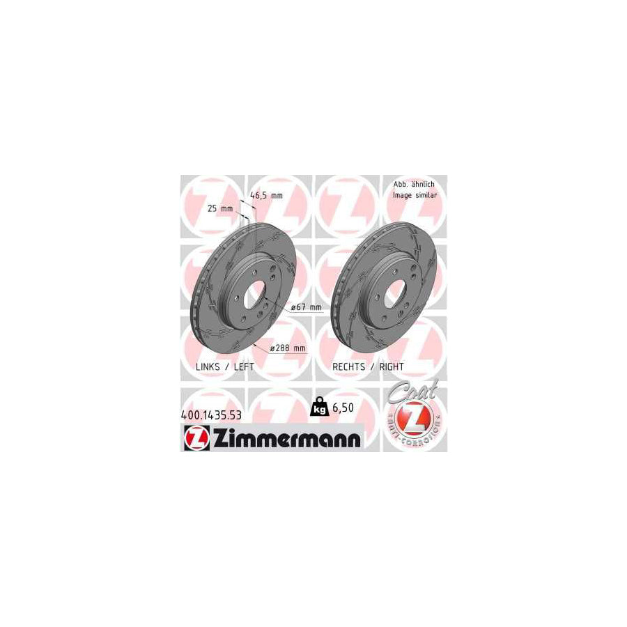 ZIMmERMANN 400 1435 53 Brake Disc Internally Vented Slotted Coated High carbon