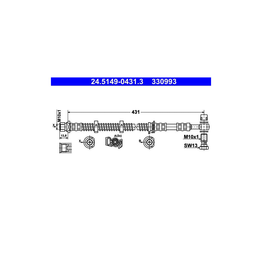 ATE 24 5149 0431 3 Brake Hose for LAND ROVER FREELANDER 431Mm M10X1 