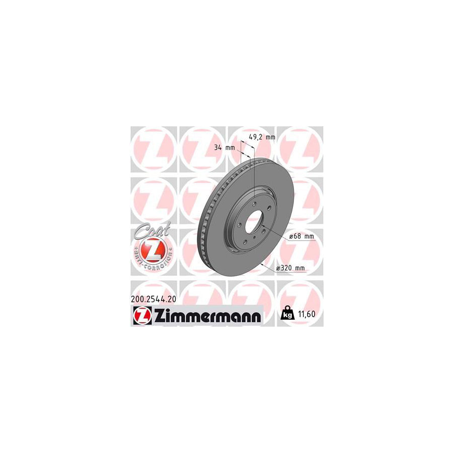 ZIMmERMANN 200 2544 20 Brake Disc Externally Vented Coated