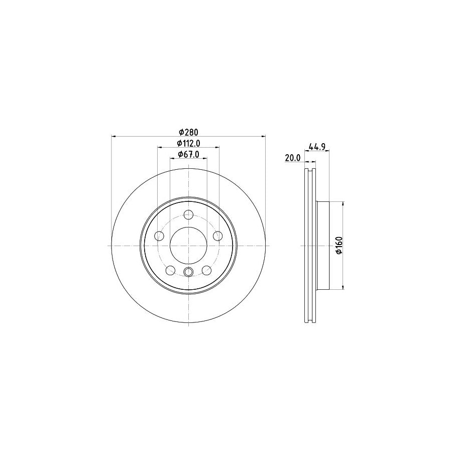 HELLA 8DD 355 132 541 Brake Disc for BMW i3 I01 Internally Vented Coated without wheel hub