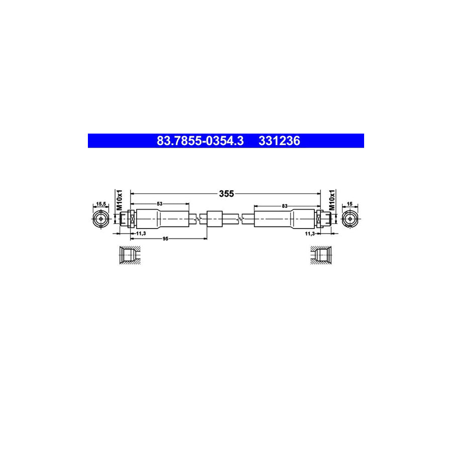 ATE 83 7855 0354 3 Brake Hose for AUDI A8 D3 4E2 4E8 355Mm M10X1 