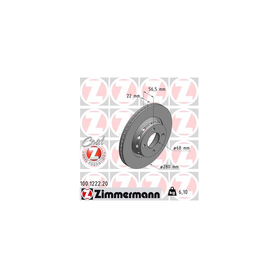 ZIMmERMANN COAT Z 100 1222 20 Brake Disc Externally Vented Coated High carbon