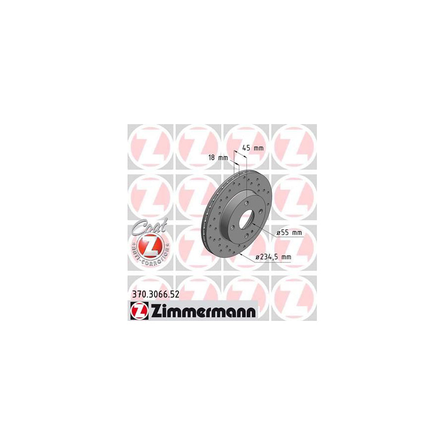 ZIMmERMANN SPORT COAT Z 370 3066 52 Brake Disc Internally Vented Perforated Coated
