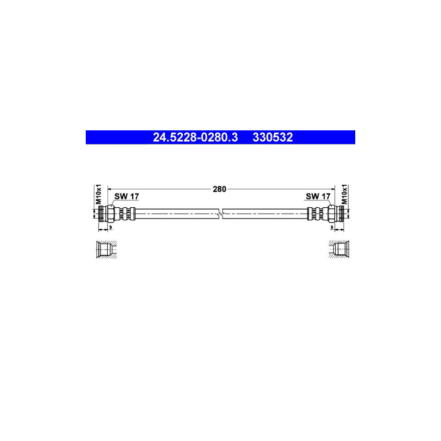 ATE 24 5228 0280 3 Brake Hose for PEUGEOT 406 280Mm