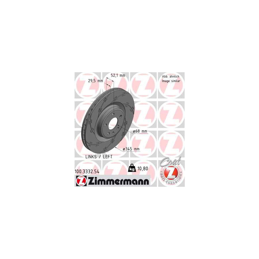ZIMmERMANN BLACK Z 100 3332 54 Brake Disc Internally Vented Slotted Coated High carbon
