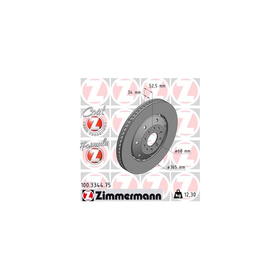 ZIMmERMANN FORMULA Z COAT Z 100 3344 75 Brake Disc for AUDI A6 Two piece brake disc Vented Coated Alloyed High carbon