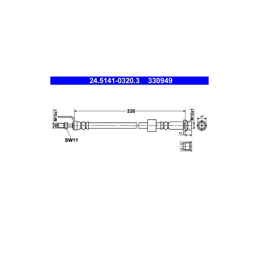 ATE 24 5141 0320 3 Brake Hose for FORD TRANSIT 320Mm M10X1 