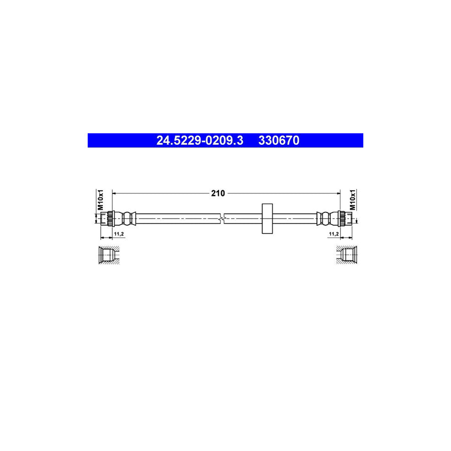 ATE 24 5229 0209 3 Brake Hose for RENAULT TWINGO 210Mm