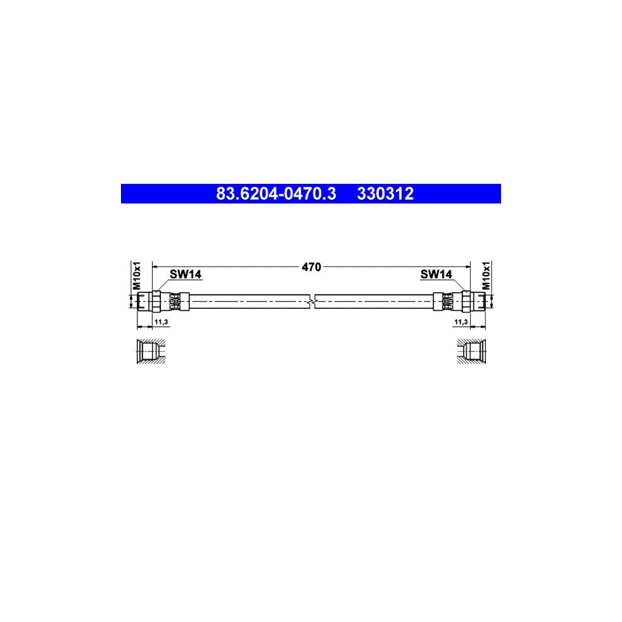 ATE 83 6204 0470 3 Brake Hose 470Mm