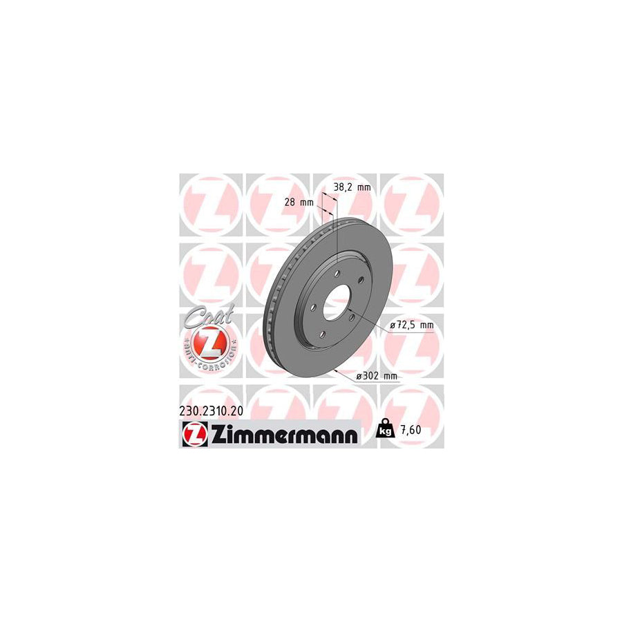 ZIMmERMANN COAT Z 230 2310 20 Brake Disc Externally Vented Coated