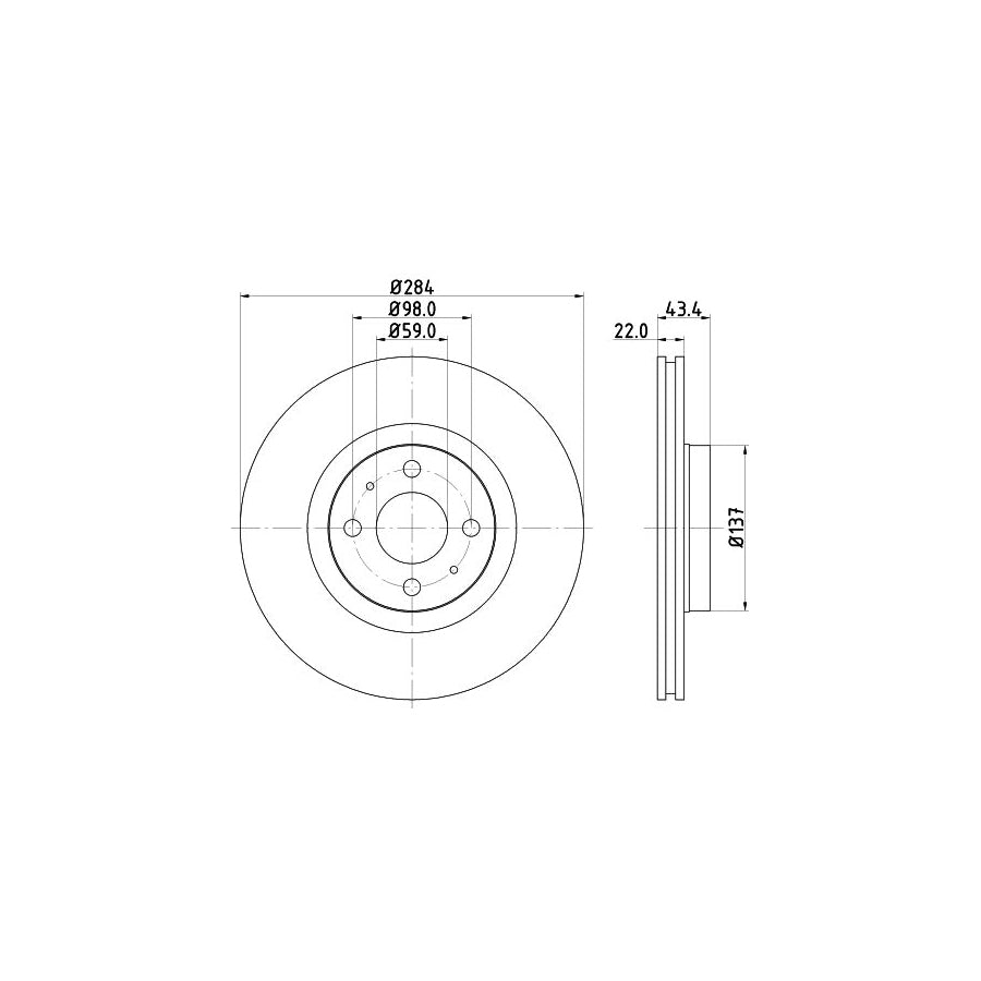 HELLA PRO 8DD 355 102 391 Brake Disc Internally Vented Coated without wheel hub without wheel studs