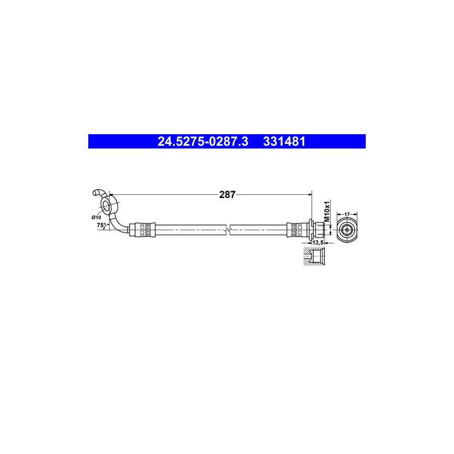 ATE 24 5275 0287 3 Brake Hose for TOYOTA RAV 4 287Mm M10X1 