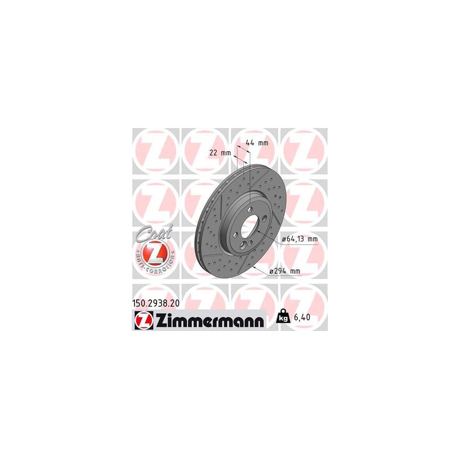 ZIMmERMANN COAT Z 150 2938 20 Brake Disc Internally Vented Slotted Perforated Coated High carbon