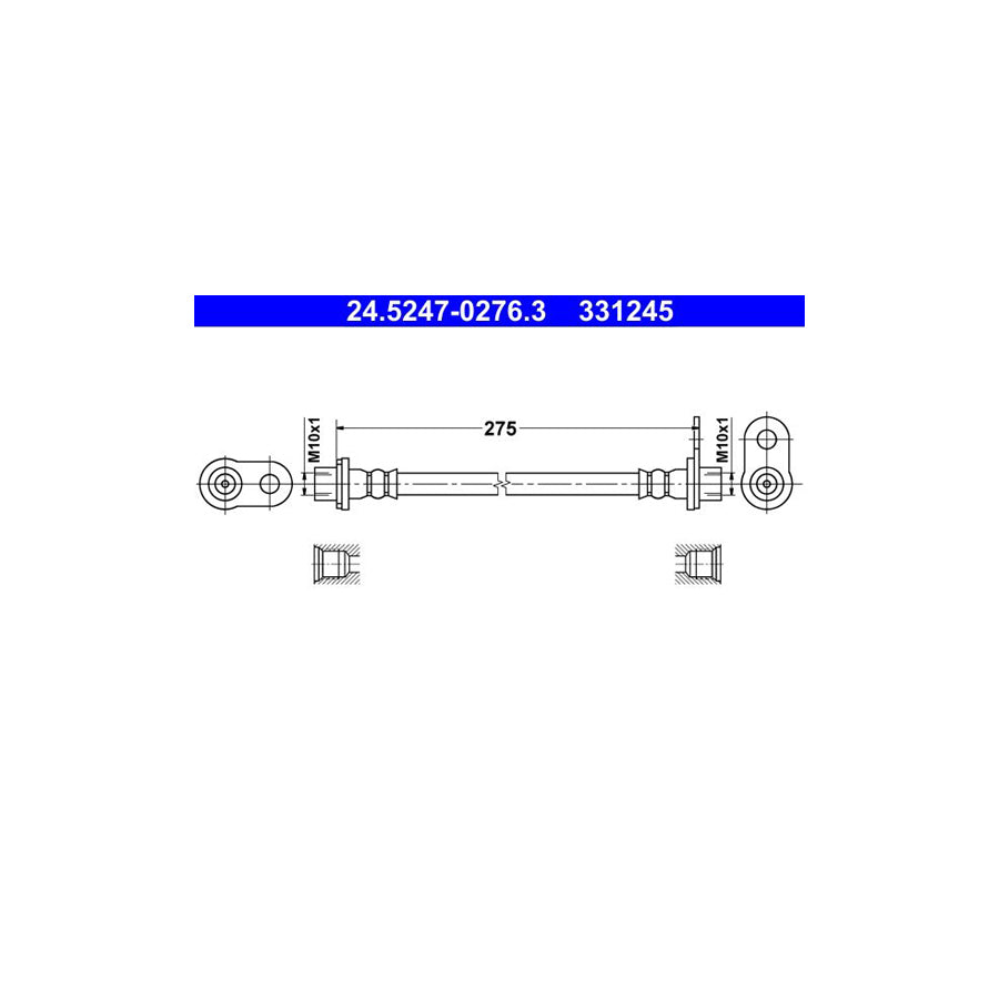 ATE 24 5247 0276 3 Brake Hose 275Mm M10X1 