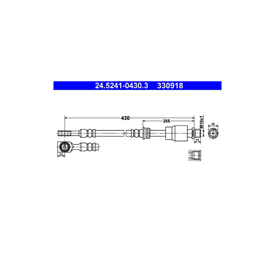 ATE 24 5241 0430 3 Brake Hose 430Mm M10X1 