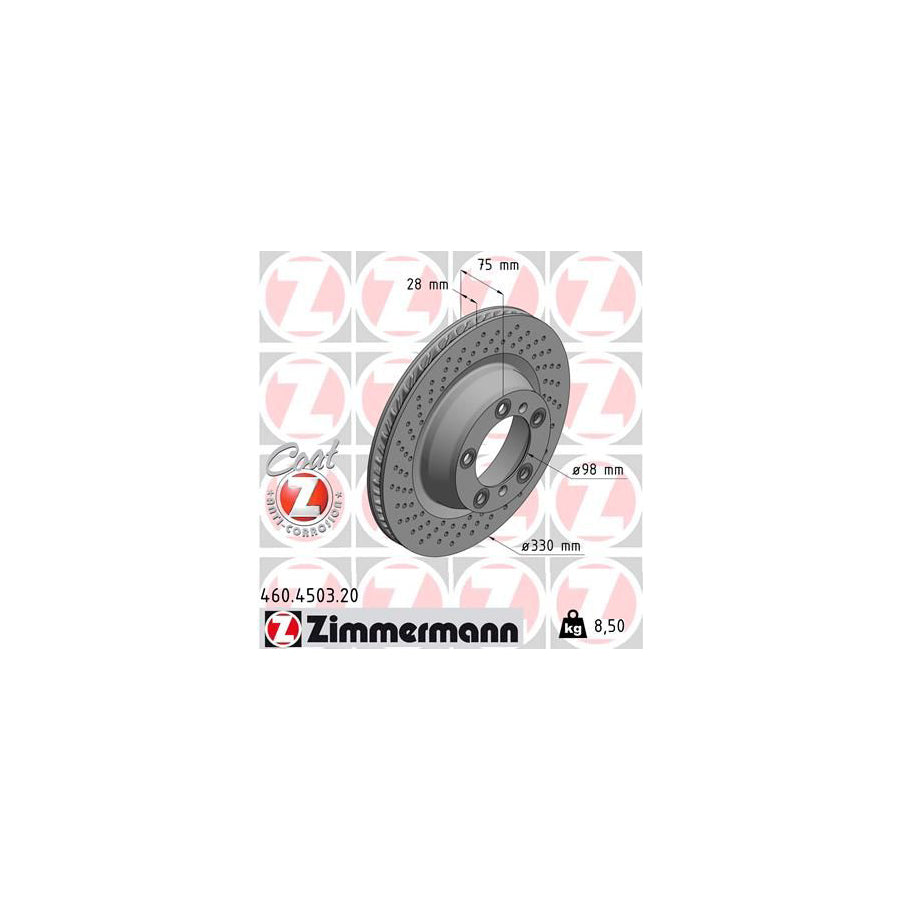 ZIMmERMANN COAT Z 460 4503 20 Brake Disc for PORSCHE 911 Internally Vented Perforated Coated