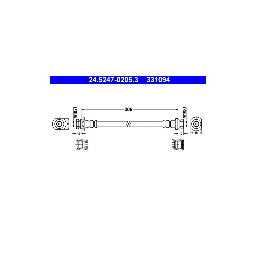 ATE 24 5247 0205 3 Brake Hose 205Mm
