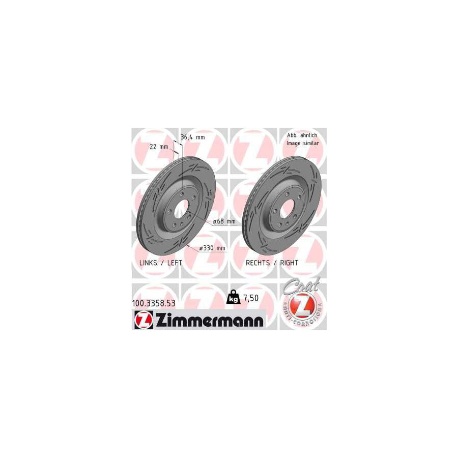 ZIMmERMANN BLACK Z 100 3358 53 Brake Disc Internally Vented Slotted Coated High carbon