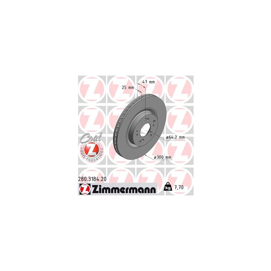 ZIMmERMANN COAT Z 280 3184 20 Brake Disc Internally Vented Coated