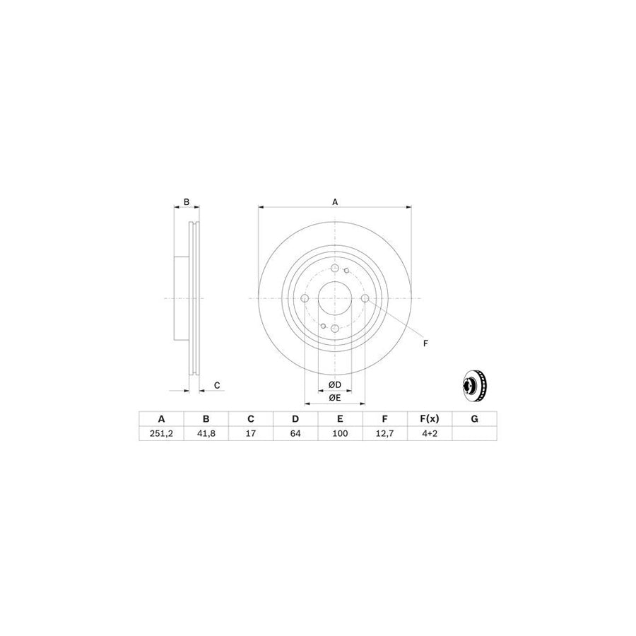 BOSCH 0 986 479 D68 Brake Disc for MITSUBISHI Mirage Space Star Hatchback A0_A Vented Oiled