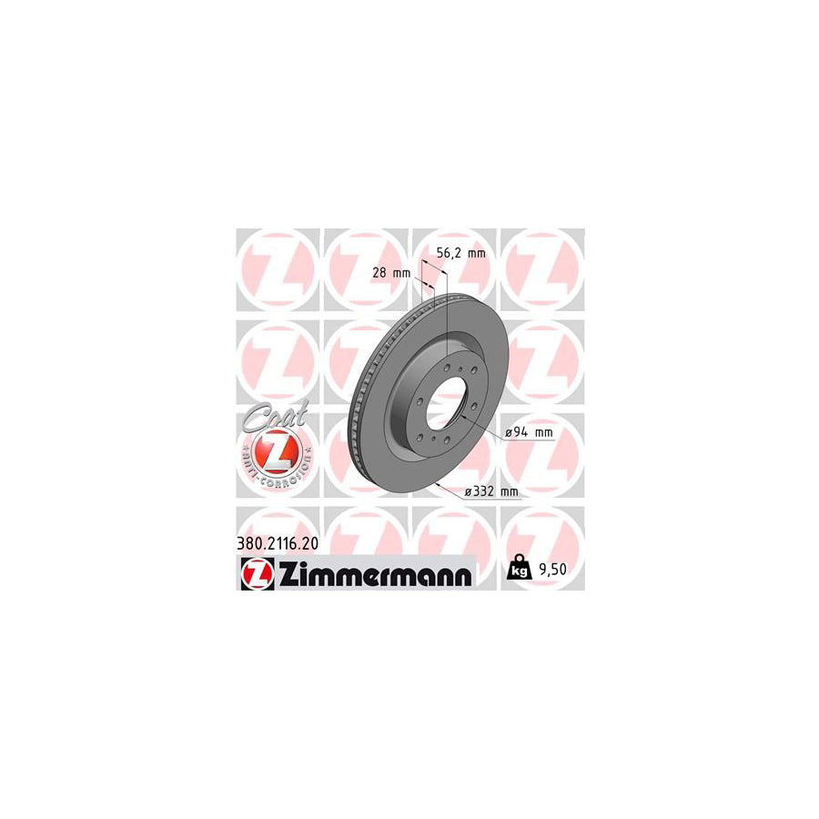 ZIMmERMANN COAT Z 380 2116 20 Brake Disc for MITSUBISHI Pajero Shogun IV V80 Internally Vented Coated