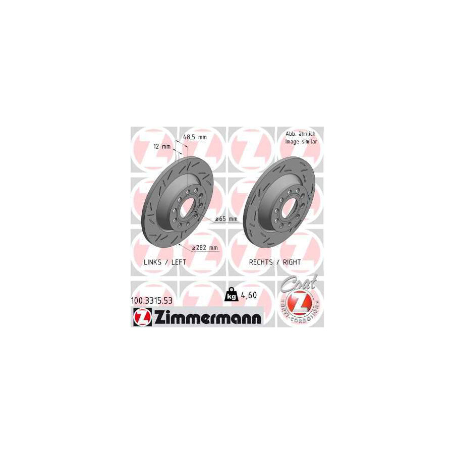 ZIMmERMANN 100 3315 53 Brake Disc Slotted Solid Coated