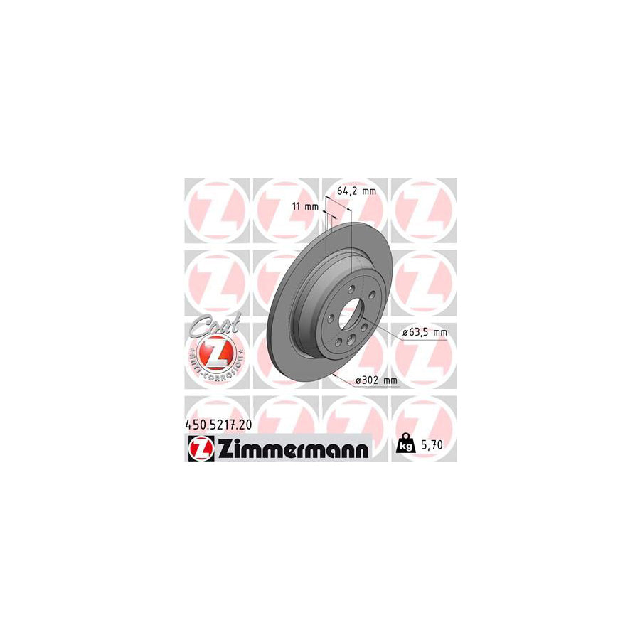 ZIMmERMANN COAT Z 450 5217 20 Brake Disc for LAND ROVER Freelander 2 Off Road L359 Solid Coated