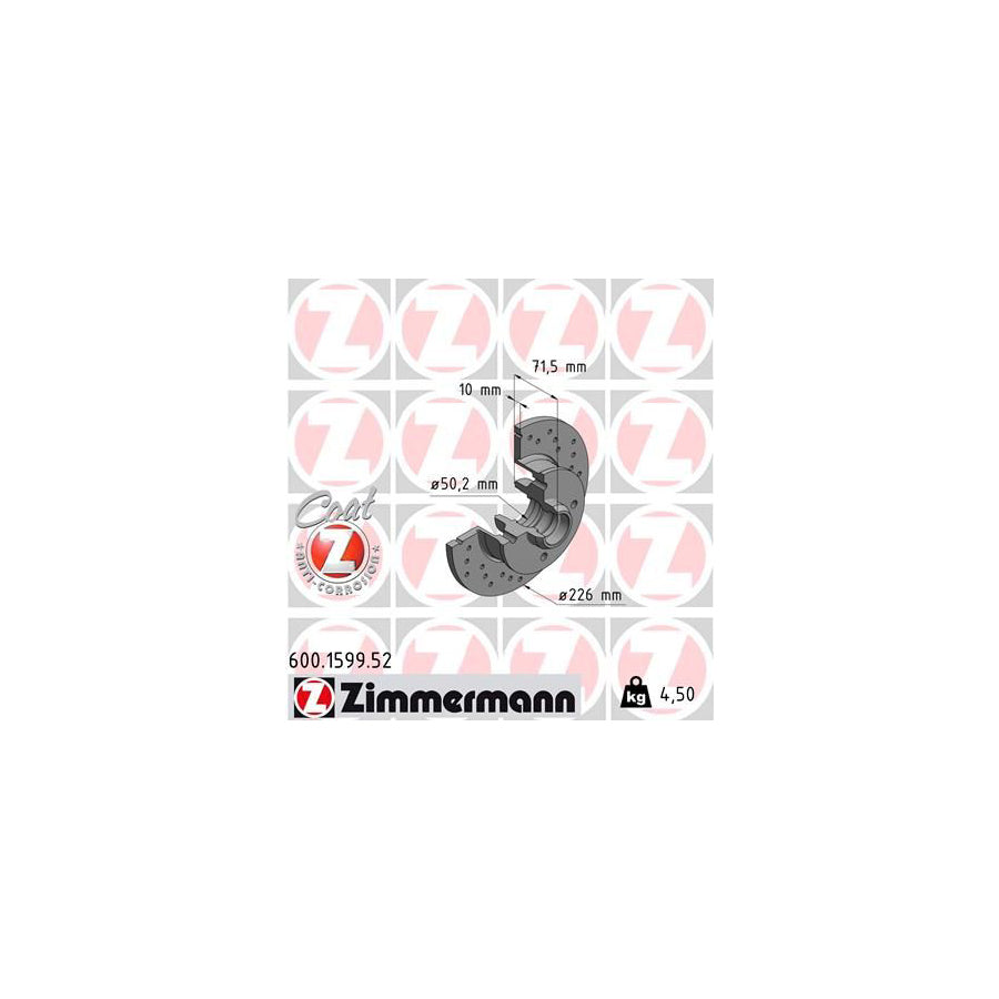 ZIMmERMANN SPORT COAT Z 600 1599 52 Brake Disc Perforated Solid Coated without ABS sensor ring without wheel bearing