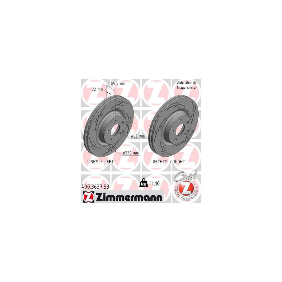 ZIMmERMANN BLACK Z 400 3637 53 Brake Disc Internally Vented Slotted Coated High carbon