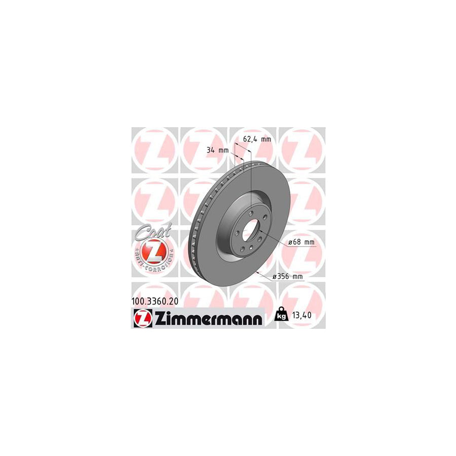ZIMmERMANN COAT Z 100 3360 20 Brake Disc for AUDI A6 C7 Allroad 4GH 4GJ Internally Vented Coated High carbon