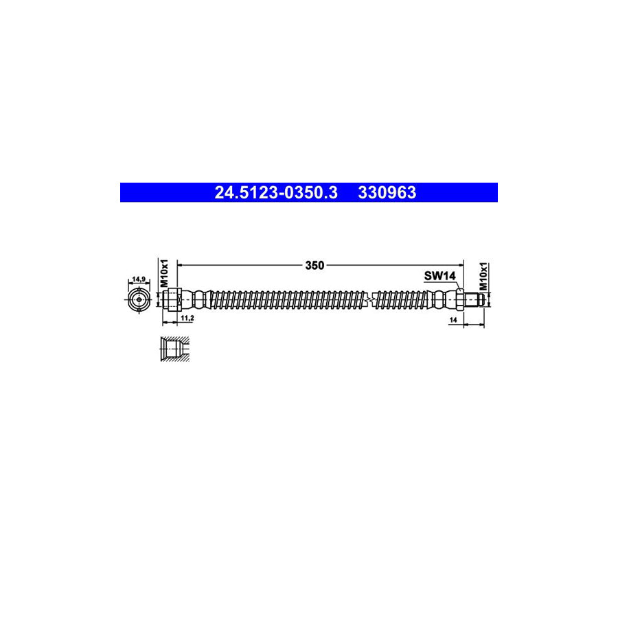 ATE 24 5123 0350 3 Brake Hose suitable for MERCEDES BENZ S Class 350Mm M10X1 