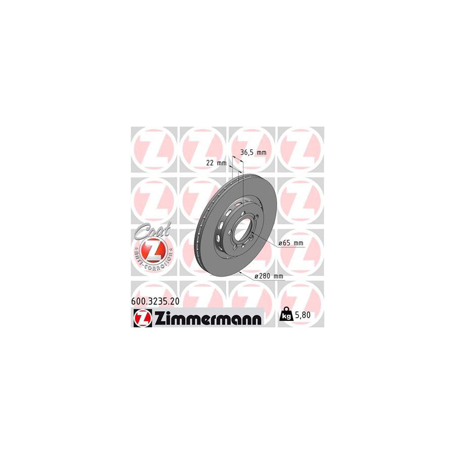 ZIMmERMANN COAT Z 600 3235 20 Brake Disc Externally Vented Coated