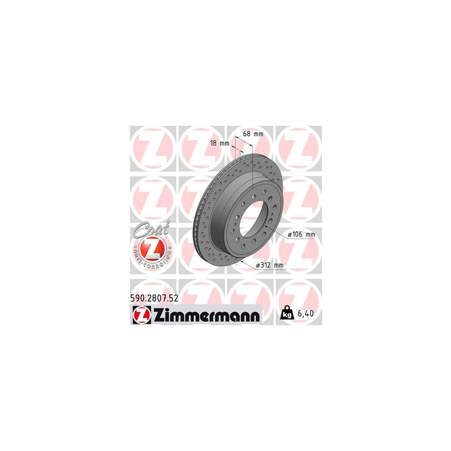 ZIMmERMANN SPORT COAT Z 590 2807 52 Brake Disc Internally Vented Perforated Coated