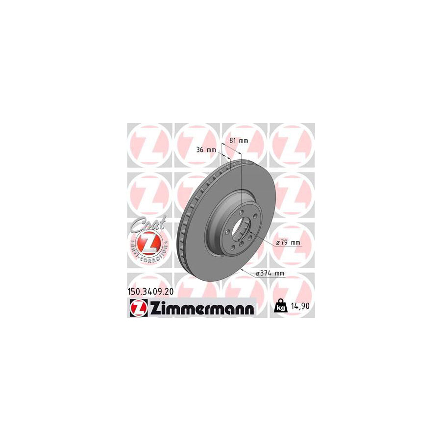 ZIMmERMANN COAT Z 150 3409 20 Brake Disc for BMW 7 E65 E66 E67 Internally Vented Coated High carbon