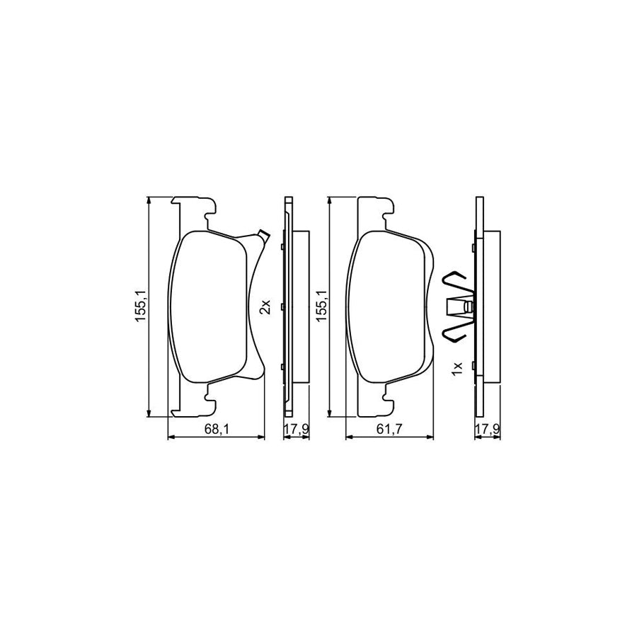Bosch 0986494823 Brake Pad Set With Acoustic Wear Warning With Anti Squeak Plate With Piston Clip BP1997