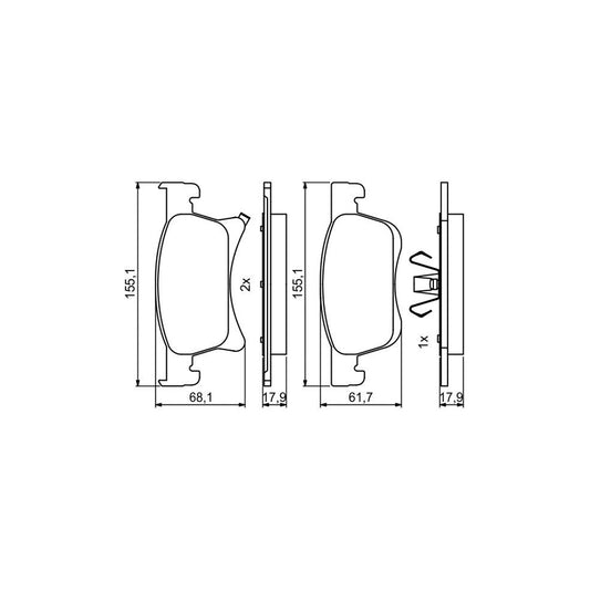 Bosch 0986494823 Brake Pad Set With Acoustic Wear Warning With Anti Squeak Plate With Piston Clip BP1997