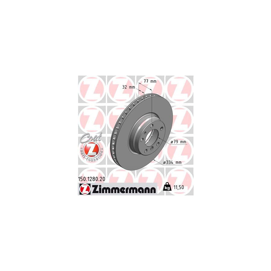 ZIMmERMANN COAT Z 150 1280 20 Brake Disc for BMW 7 E38 Internally Vented Coated High carbon