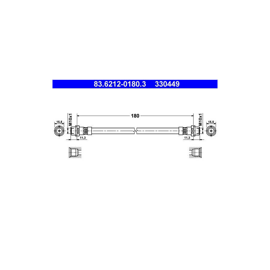 ATE 83 6212 0180 3 Brake Hose 180Mm
