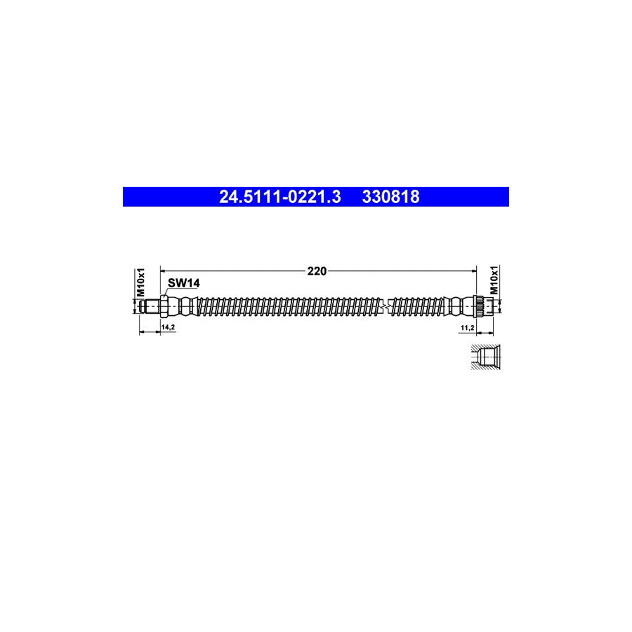 ATE 24 5111 0221 3 Brake Hose 220Mm M10X1 